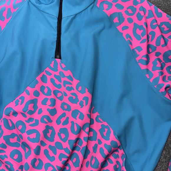 Goldsheep‎ Pink Blue Leopard Print Pullover Jacket M 80s 90s Retro Quarter Zip - Picture 2 of 10